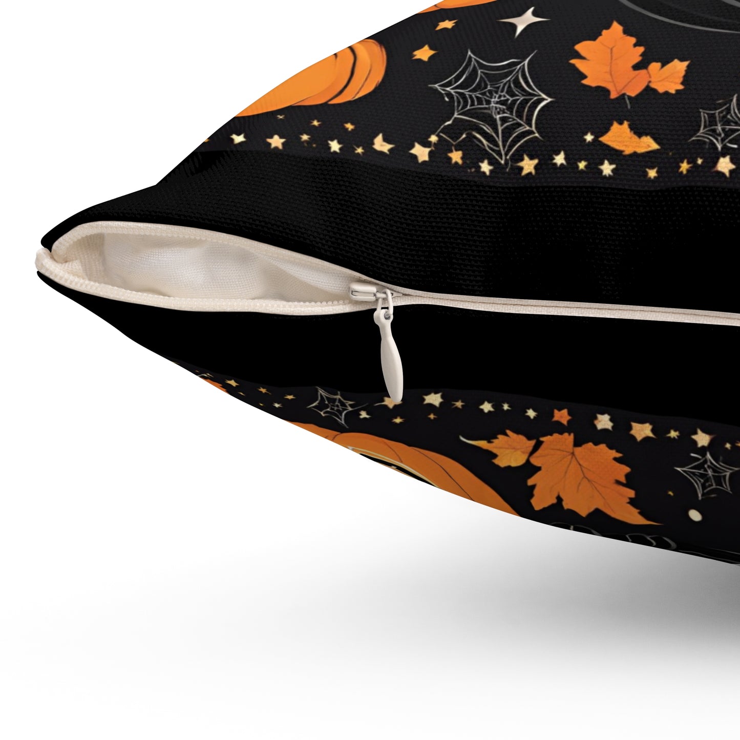 Spun Polyester Pillow - Spooky Black Cat and Pumpkin Scene